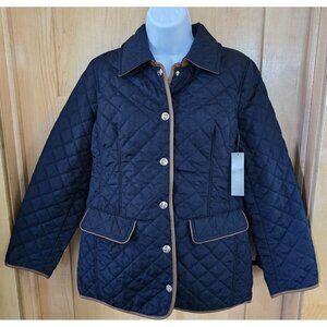 Chicos Quilted Navy Jacket Tan Piping & Pockets whimsygoth whimsygoth winter war